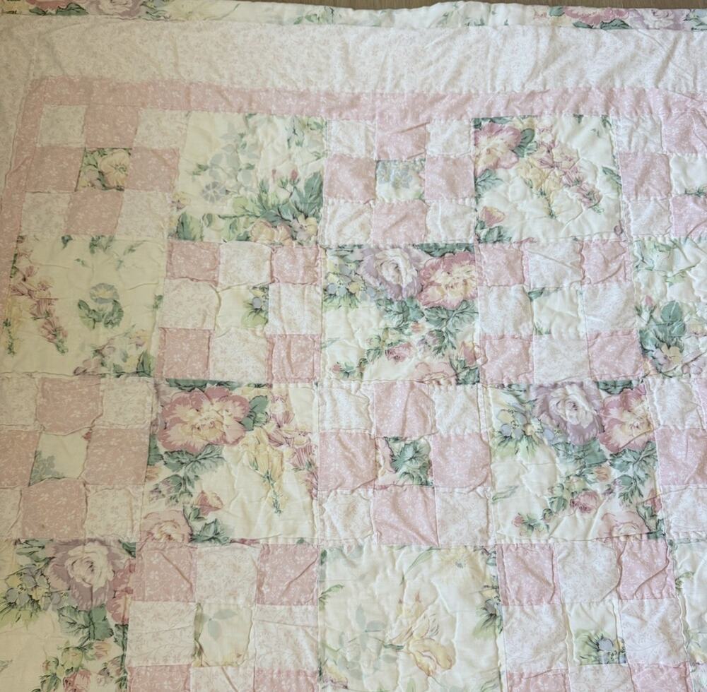 Vintage Laura Ashley Country Pink Roses Patchwork Quilt Full/queen Cottagecore